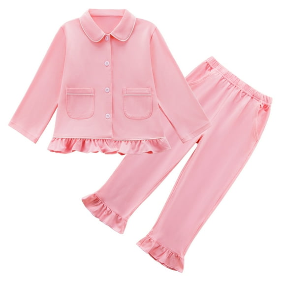 GYRATEDREAM Toddler Kids Baby Girl Pajamas Long Sleeve Button-Down Lapel Collar Top Pants 2pcs Cotton Sleepwear PJs for Girls