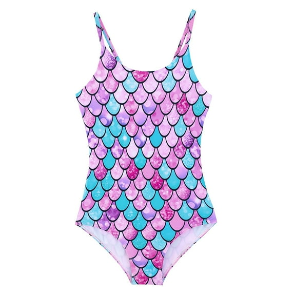 GYRATEDREAM Toddler Kids Girls One Piece Swimsuit Gradient Color Fish Scale Print Quick Dry Beach Swimwear 4-12 Years