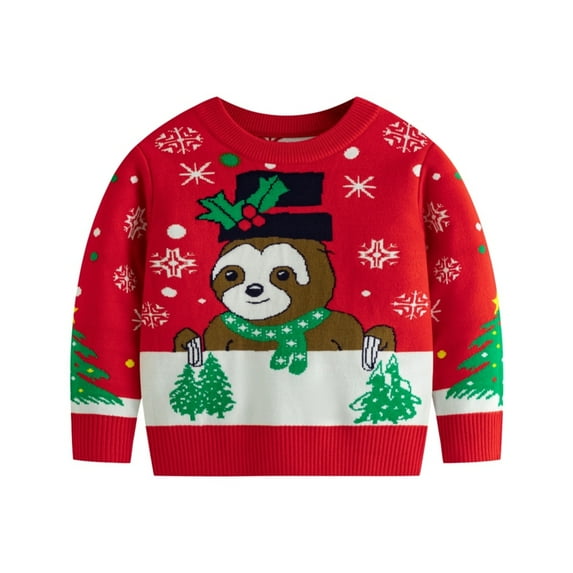 GYRATEDREAM Toddler Little Girl Boy Christmas Sweatshirt Kid Ugly Santa Claus Reindeer Tree Sweater Pullover Shirt Xmas Long Sleeve Tee Top Clothes for 7Y Red