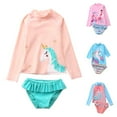 thumbnail image 1 of GYRATEDREAM Toddler Little Girls 2-Piece Swimsuit Set Long Sleeve Rash Guard Bathing Suit 1-10 Years, 1 of 6