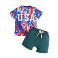 thumbnail image 1 of GYRATEDREAM Toddler Newborn Baby Boys Summer Outfit Short Sleeve Crew Neck Striped T-shirt with Elastic Waist Shorts 2Pcs, 0-6 Months, 1 of 8