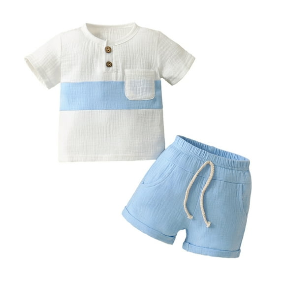 GYRATEDREAM Toddler Newborn Baby Boys Summer Outfit Short Sleeve Crew Neck Striped T-shirt with Elastic Waist Shorts 2Pcs, 0-6 Months