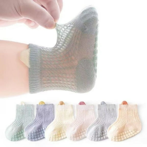 GYRATEDREAM Toddler Non Slip Grip Ankle Socks with Non Skid Soles 6 pairs for Infants Kids Boys Girls Cute Cotton Baby Socks for 0-1Y