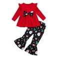 thumbnail image 1 of GYRATEDREAM Toddler little Girl Christmas Clothes Set Santa Claus Print Shirt+Plaid Flared Bell Bottom Pants Winter Outfits 18M-6T, 1 of 1
