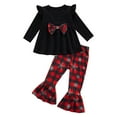 thumbnail image 1 of GYRATEDREAM Toddler little Girl Christmas Clothes Set Santa Claus Print Shirt+Plaid Flared Bell Bottom Pants Winter Outfits 18M-6T, 1 of 1
