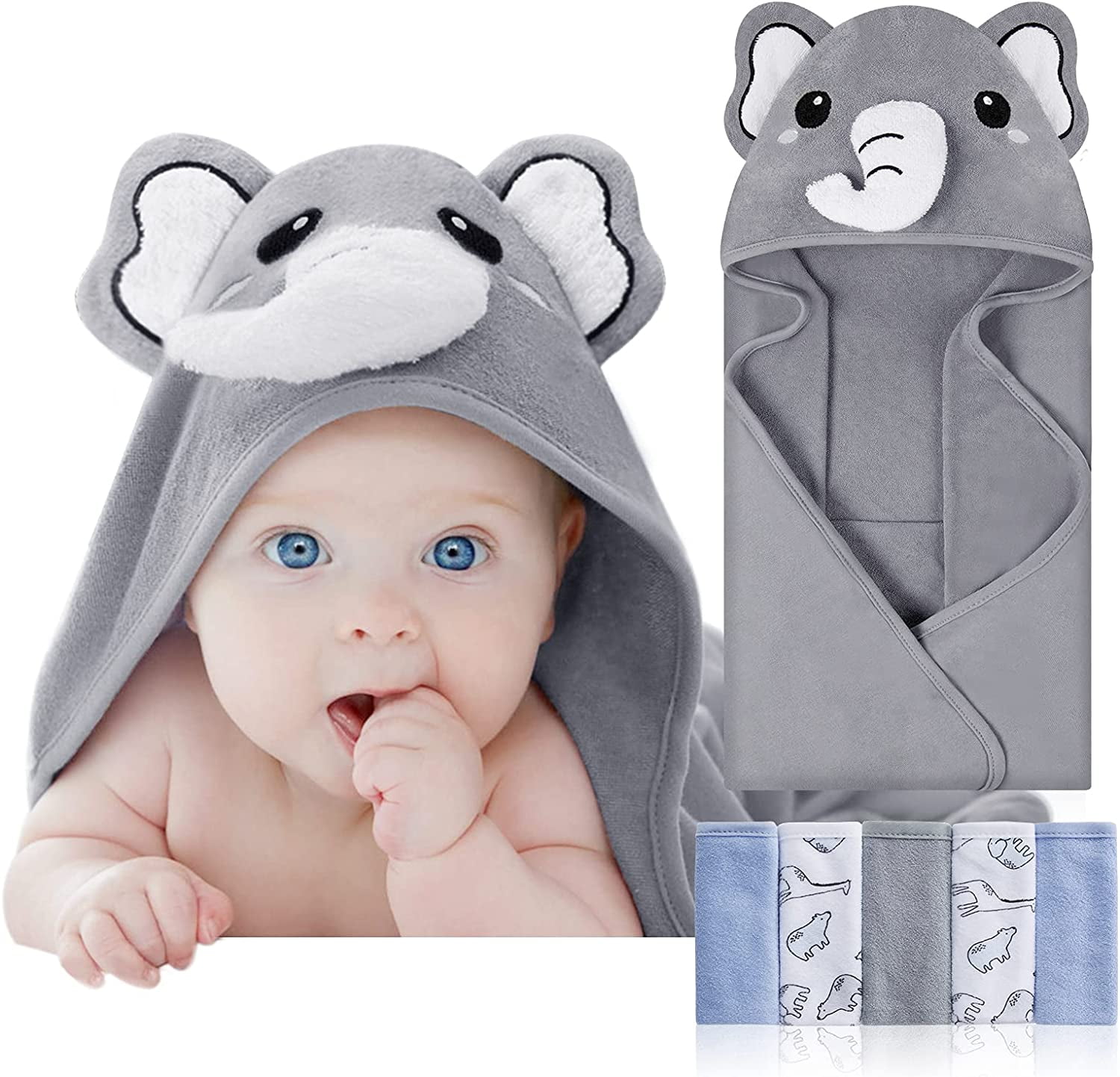 GYRATEDREAM 6PCS Newborn Infants Bath Towel Hooded Set 1PCS Hooded ...