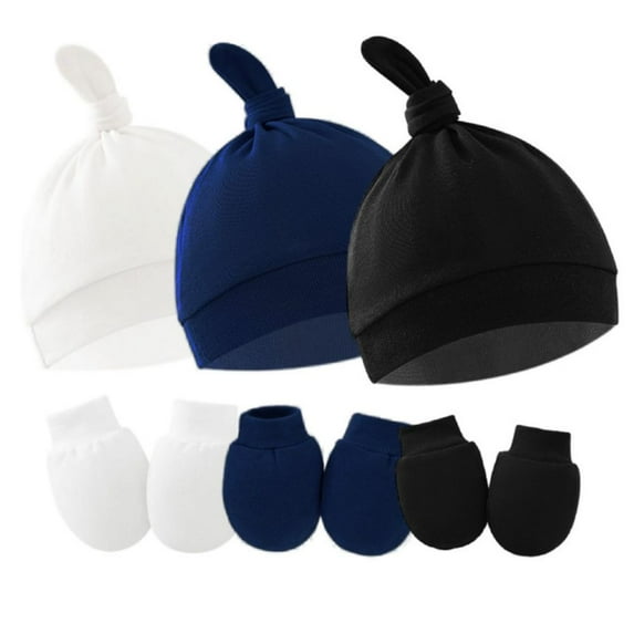GYRATEDREAM Unisex Infant Baby Hats and Mittens Beanie Caps Newborn Hospital Hat with No Scratch Mitten Set for Baby Boys Grils