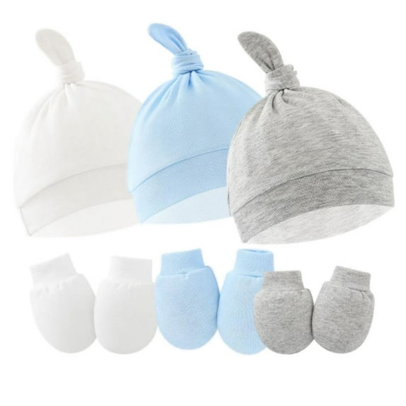 GYRATEDREAM Unisex Infant Baby Hats and Mittens Beanie Caps Newborn Hospital Hat with No Scratch Mitten Set for Baby Boys Grils