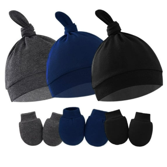 GYRATEDREAM Unisex Infant Baby Hats and Mittens Beanie Caps Newborn Hospital Hat with No Scratch Mitten Set for Baby Boys Grils