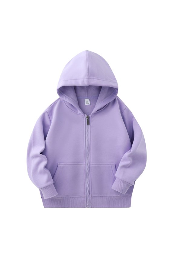 Unisex Kids Soft Brushed Fleece Basic Hooded Sweatshirt Full Zip-Up Hoodie Sweater Jacket for Boys or Girls 6-7Y Purple