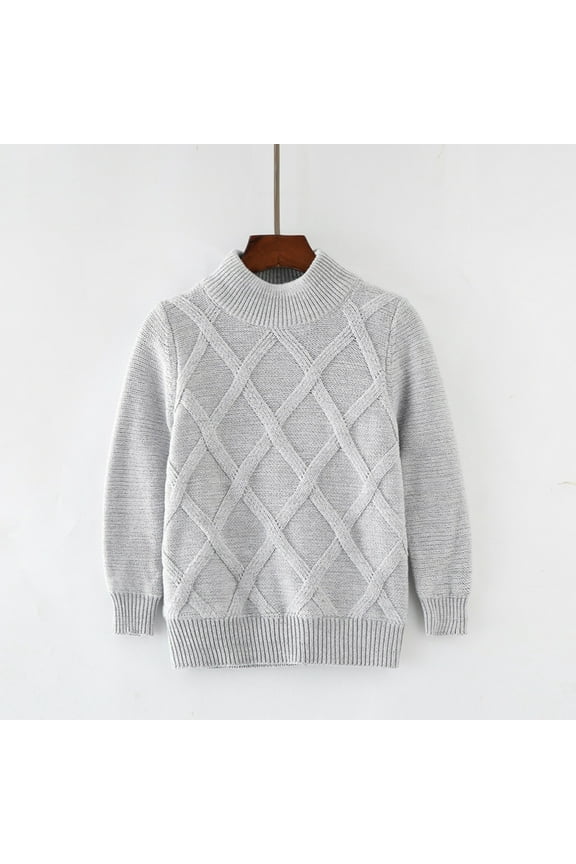 Unisex Toddler Baby Cable Knit Cotton Thicken Sweater Pullover Boys Girls Long Sleeve Turtleneck Fleece Sweatshirt Kids Basic Tees Plain Shirt Casual Warm Tops for 2-10 Years