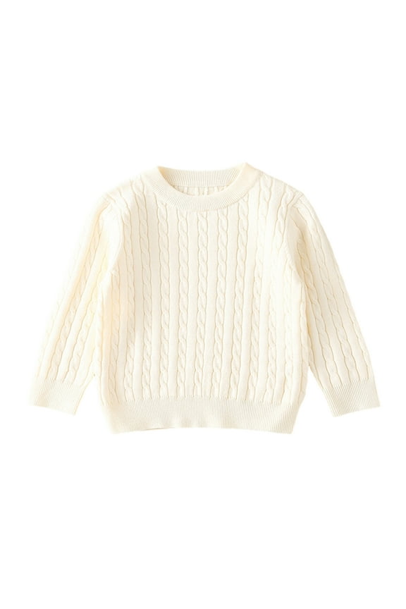 Unisex Toddler Baby Cable Knit Sweater Pullover Boys Girls Long Sleeve Crew Neck Sweatshirt Kids Basic Tees Plain Shirt Casual Warm Bottom Undershirt Tops for 2-8 Years