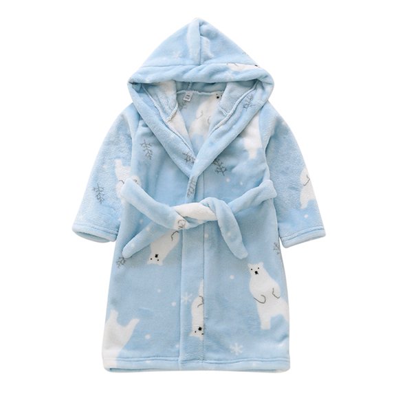 GYRATEDREAM Unisex Toddler Baby Hooded Thicken Bathrobe Boys Girls Graphic Print Flannel Pajamas Dressing Kids Plush Soft Cute Coral Fleece Gown for 1-12 Years