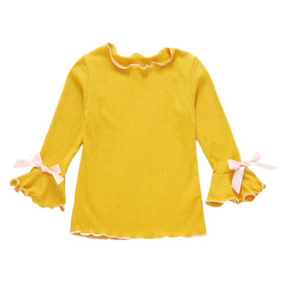 GYRATEDREAM Unisex Toddler Baby Solid Color Undershirt Boys Girls Wooden Ear Edge Fall Top Kids Long Sleeve Crew Neck Blouses Top for 1-8 Years