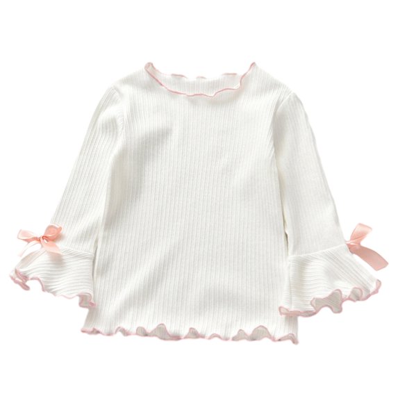 GYRATEDREAM Unisex Toddler Baby Solid Color Undershirt Boys Girls Wooden Ear Edge Fall Top Kids Long Sleeve Crew Neck Blouses Top for 1-8 Years