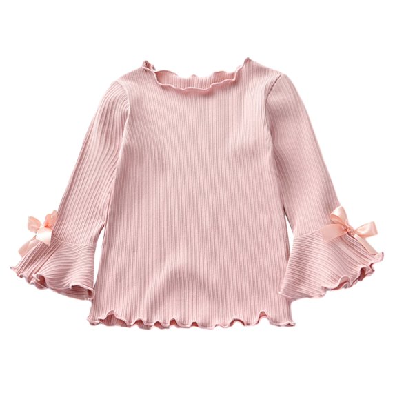 GYRATEDREAM Unisex Toddler Baby Solid Color Undershirt Boys Girls Wooden Ear Edge Fall Top Kids Long Sleeve Crew Neck Blouses Top for 1-8 Years