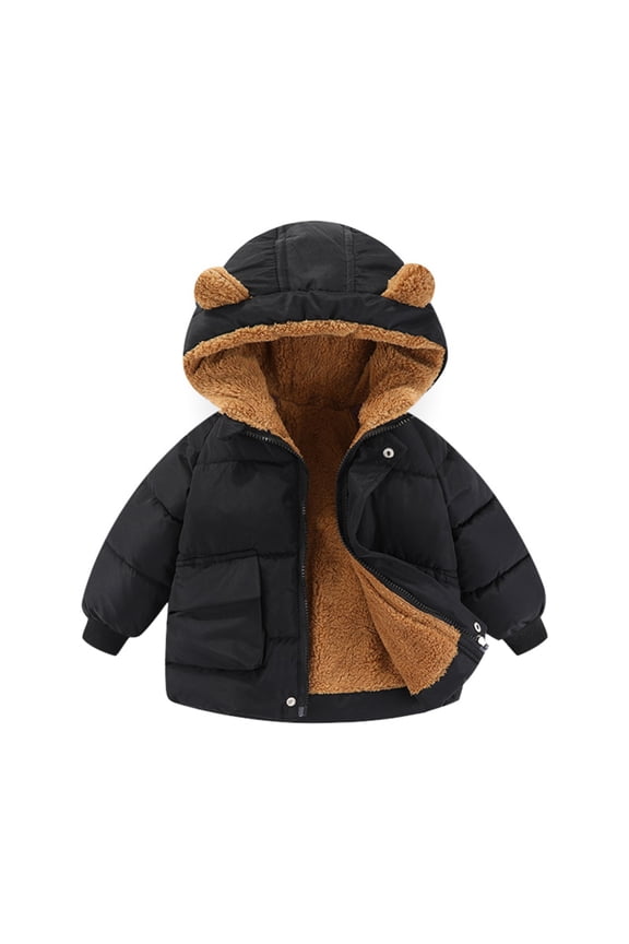 Winter Coats for Toddler Kids Baby Boys Girls Padded Light Puffer Jacket Outerwear Infant Down Teddy Bear Jacket with Hoods for 2-3Y Black
