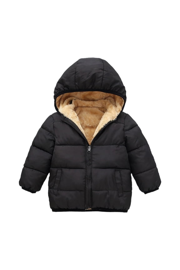 Winter Coats for Toddler Kids Baby Boys Girls Padded Light Puffer Jacket Outerwear Infant Down Teddy Bear Jacket with Hoods for 2-3Y Black