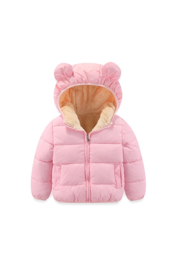 Winter Coats for Toddler Kids Baby Boys Girls Padded Light Puffer Jacket Outerwear Infant Down Teddy Bear Jacket with Hoods for 6-7Y Pink