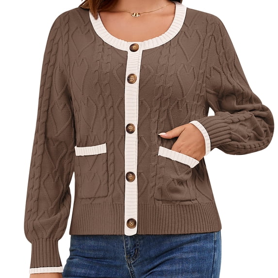 GYRATEDREAM Women's Long Sleeve Crewneck Button Down Sweaters Knit Cardigan Trendy Ladies Fall Clothes
