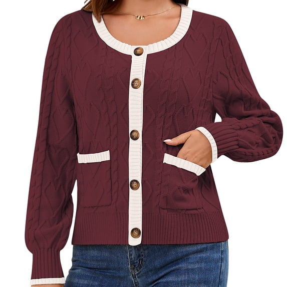 GYRATEDREAM Women's Long Sleeve Crewneck Button Down Sweaters Knit Cardigan Trendy Ladies Fall Clothes