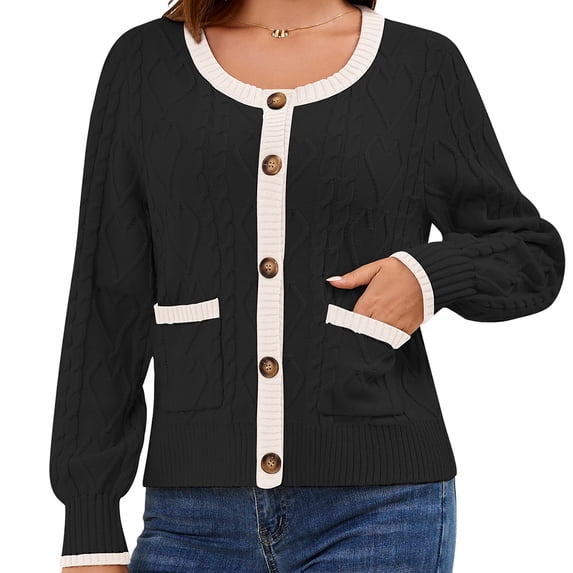 GYRATEDREAM Women's Long Sleeve Crewneck Button Down Sweaters Knit Cardigan Trendy Ladies Fall Clothes
