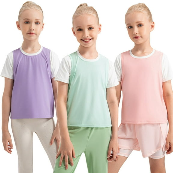 GYRATEDREAM Youth Girls Short Sleeve Sports Shirts Active Dry Fit Athletic Performance Clothes Kids Teens Loose Tees 5-12Y
