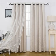 GYROHOME Double Layered Curtains with Embroidered White Sheer Tulle Room Darkening Grommet Top 2Panels,52x63inch,Beige