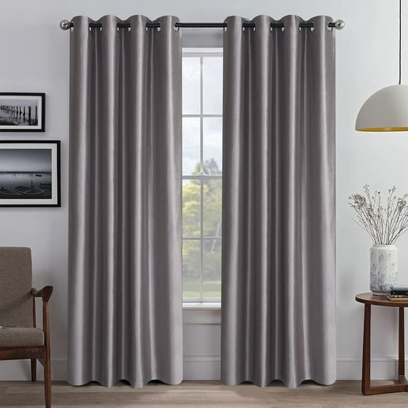 GYROHOME Faux Silk Room-Darkening Blackout Curtains Eyelet Thermal Insulated (2Panels, 52x84inch,Warm Gray)
