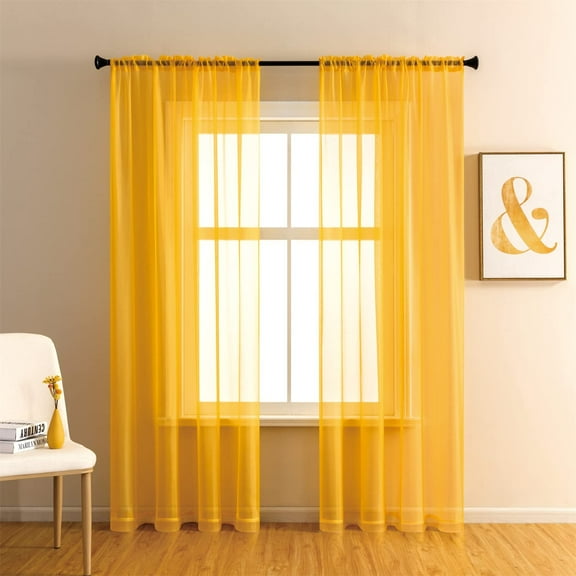 GYROHOME Rod Pocket Sheer Curtain,Set of 2Panels,Gold Yellow 52x84 inch,Sunlight Filtering Protect Privacy