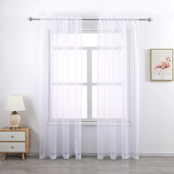 GYROHOME Rod Pocket Sheer Curtain,Set of 2Panels,White 52x63 inch,Sunlight Filtering Protect Privacy