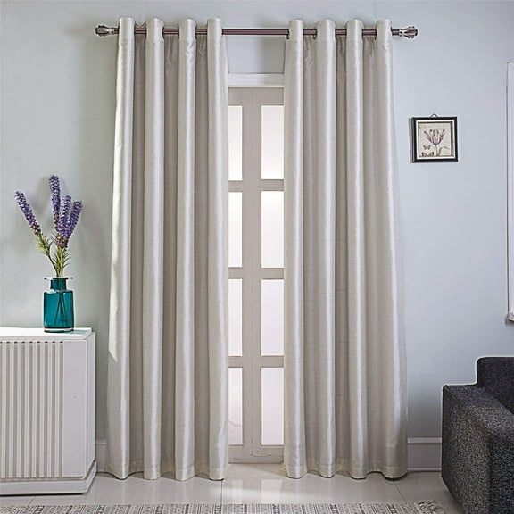 GYROHOME Room Darkening Faux Silk Curtains Grommet Iovry 2panels 52x108Inch,Fully Lined Solid Color Window Treatment Drapes for Bedroom