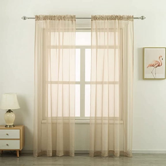 GYROHOME Sunlight Filtering Rod Pocket Sheer Voile Curtain Living Room Bedroom 2 Panels,Light Tan,52x108inch