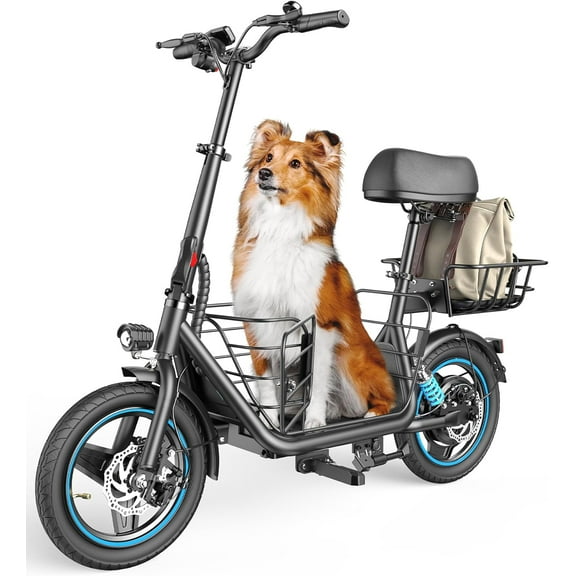 Gyroor Electric Scooter for Adults with Large Pet Basket Dog-Friendly 550W Motor 19 MPH, 20 Mile Long Range, Foldable Commuter E-Scooter with Comfort Seat for Pets & Groceries