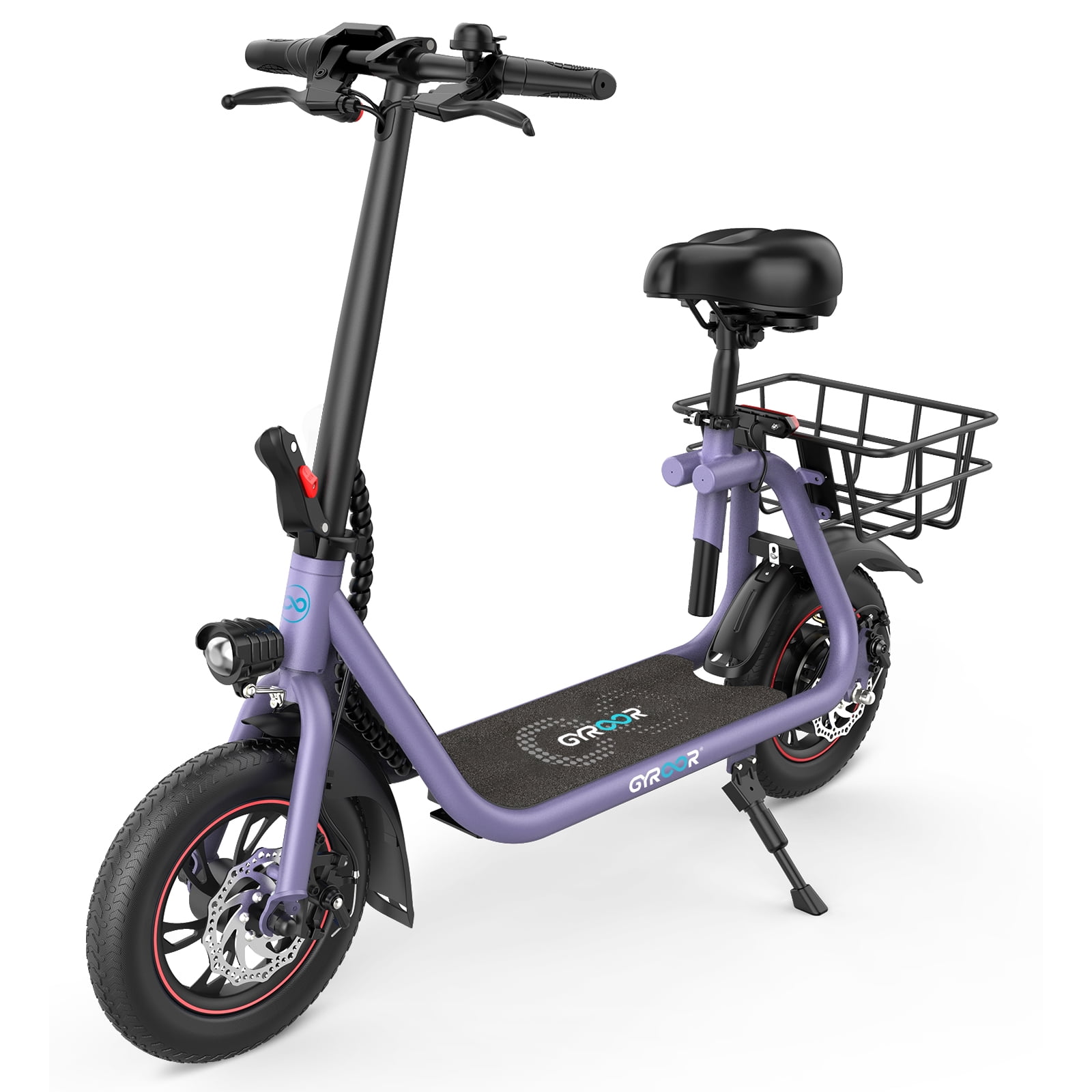 GYROOR C1 450W Electric Scooter with Seat for Adults, Max Speed 15.5Mph Up  to 21 Miles Range, 12 Tire for Commuting Scooter with Basket