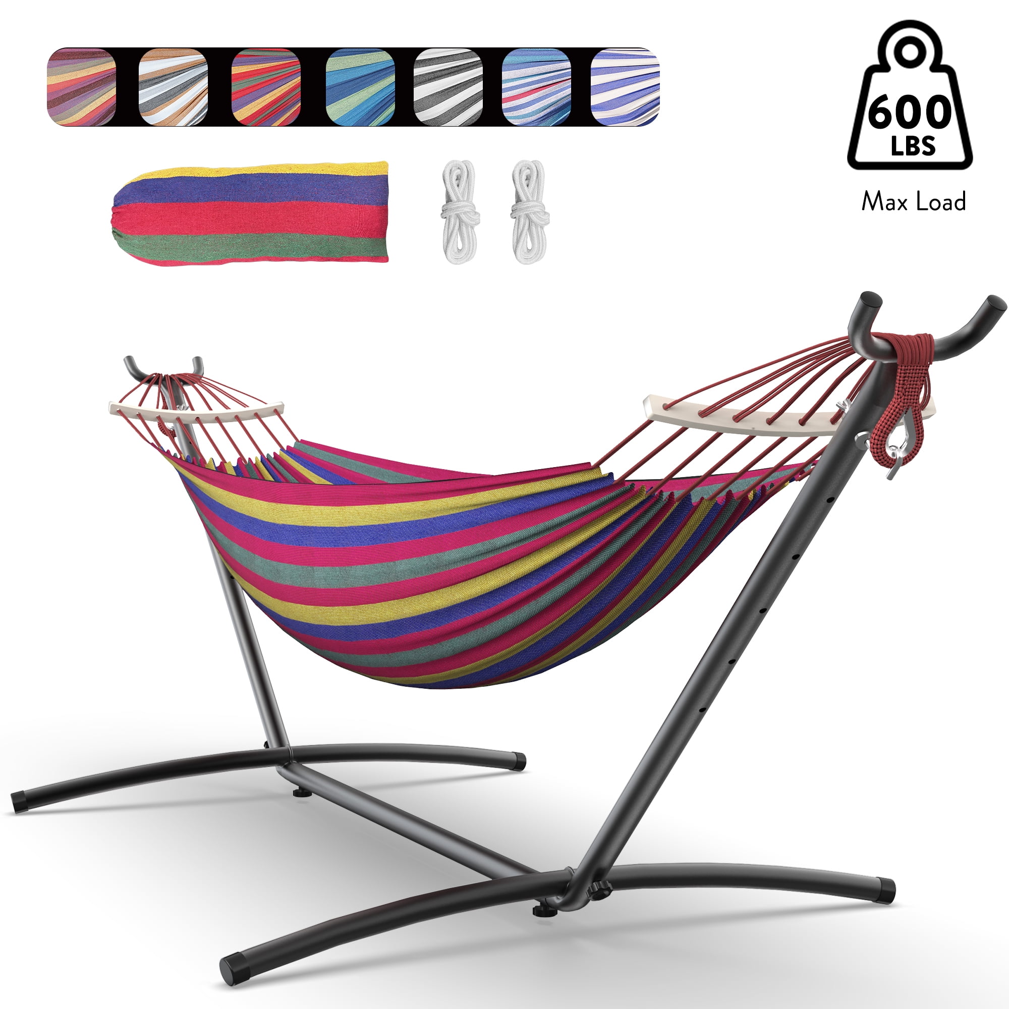 GYROOR Comfortable double hammock with adjustable stand, 600 lbs capacity with storage bag for camping, outdoor/indoor patio backyard portable hammock