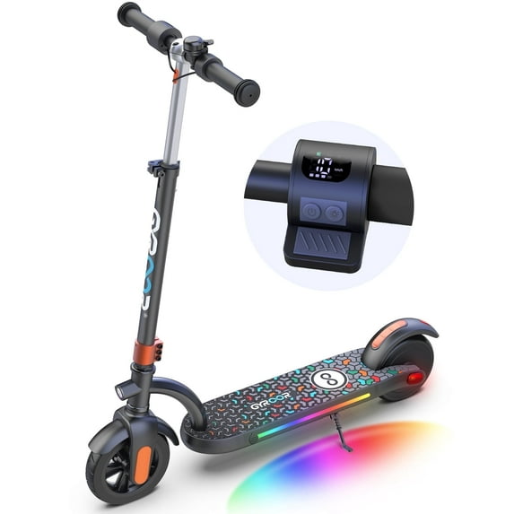 GYROOR Kids Electric Scooter, with 180W Motor & LED Visible Display, Colorful Lights, Adjustable Speed and Height, 10 Mph & 10 Miles Range Electric Scooter, Electric Scooter for Kids Ages 8-12