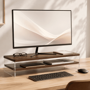 GYSIBAPO 2-Tier Acrylic Monitor Riser, Ergonomic Computer Stand with MDF Shelves, 50 lbs Capacity for Home Office Vanity, Walnut