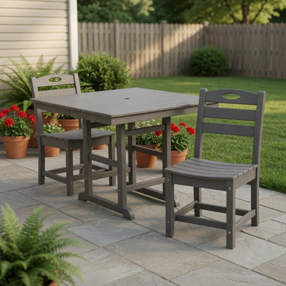 GYSIBAPO 3-Piece HDPE Outdoor Patio Dining Set, 37.8" Square Table with 2 Chairs, All-Weather Bistro Set for Backyard Balcony, Gray