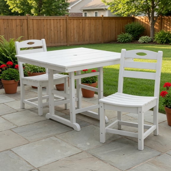 GYSIBAPO 3-Piece HDPE Outdoor Patio Dining Set, 37.8" Square Table with 2 Chairs, All-Weather Bistro Set for Backyard Balcony, White