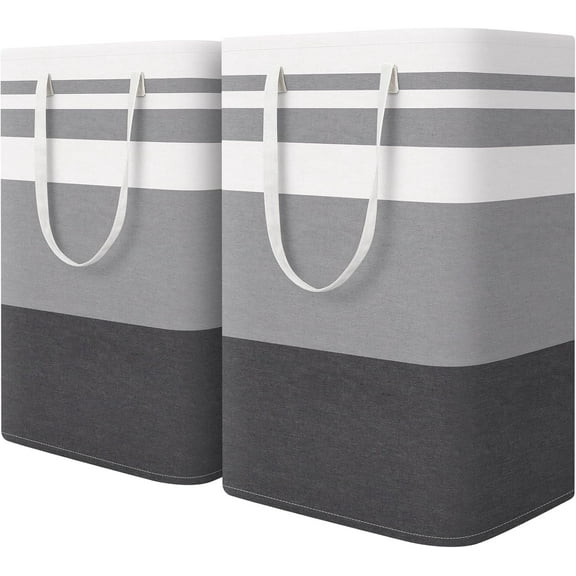 GYTF 2-Pack Large Laundry Basket, Waterproof, Freestanding Laundry Hamper, Collapsible Tall Clothes Hamper with Extended Handles for Clothes Toys in the Dorm and Family-(Gradient Grey, 75L)