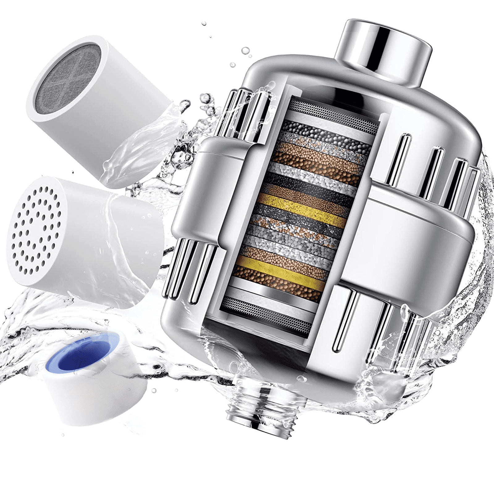 GYTF 20 Stage Shower Filter for Hard Water,High Output Filter to Remove Chlorine and Fluoride,2 Cartridges Included -Consistent Flow Showerhead Filter,Reduces Dry Itchy Skin,Polished Chrome