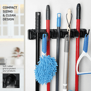 GYTF Mop and Broom Holder(Black),Rectangular Wall Mount Broom Holder and Garden Tool Organizer, 5 Position 6 Hooks for Home, Kitchen, Garden, Tools, Garage