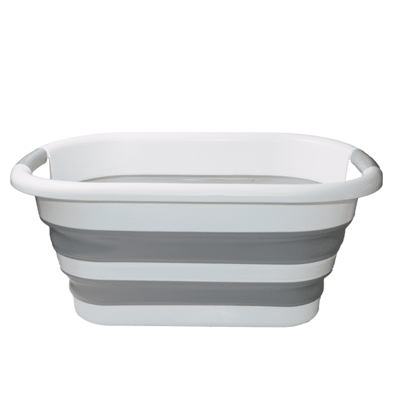 GYTF Multipurpose Simplify Collapsible Laundry Basket,Portable Wash Basin-Foldable Bathing Tub-Storage Organizer,Store Under the Bed or Closet,Good for Kids,Dorm,Bedroom,Pet Bathtub,White/Grey 