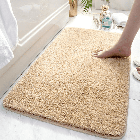 GYTF Non Slip Small Bathroom Rug Bath Mats for Bathroom(16x24,Beige) Absorbent Thick Soft Microfiber Bathroom Mat Machine Washable Bath Rug Plush Carpet for Tub Shower