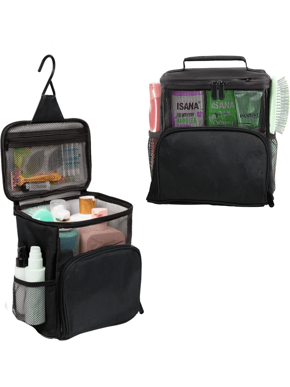 Shower Bag,Mesh Shower Caddy Portable Room Essentials Tote Bag for Bathroom,Gym, Travel,Camping Quick Dry Hanging Shower Organizer Basket Toiletry Bag,Black 