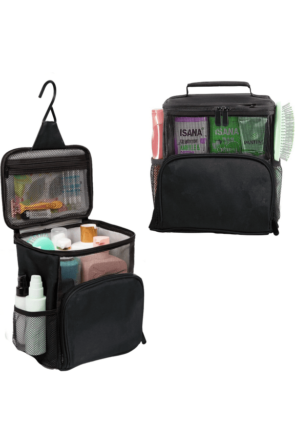 Shower Bag,Mesh Shower Caddy Portable Room Essentials Tote Bag for Bathroom,Gym, Travel,Camping Quick Dry Hanging Shower Organizer Basket Toiletry Bag,Black