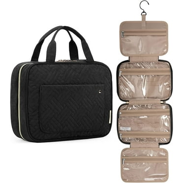 GYTF Water-resistant Makeup Cosmetic Bag,Travel Toiletry Bag for women, Portable Hanging Organizer for Full-Sized Shampoo, Conditioner, Brushes Set, Travel-Size Accessories, Black,Hanging Hook