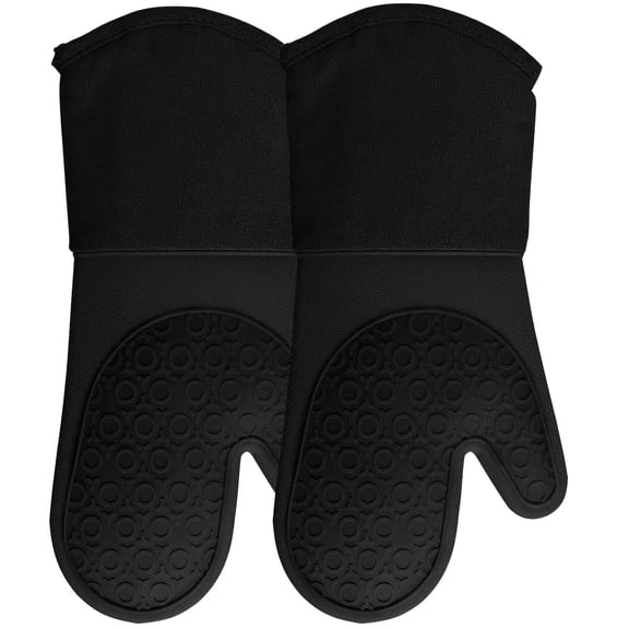GYTY 1 Pair Extra Long Silicone Oven Mitts, Durable Heat Resistant Oven Gloves With Quilted Liner Non-Slip Textured Grip Perfect For BBQ, Baking, Cooking And Grilling -14.6 Inch Black