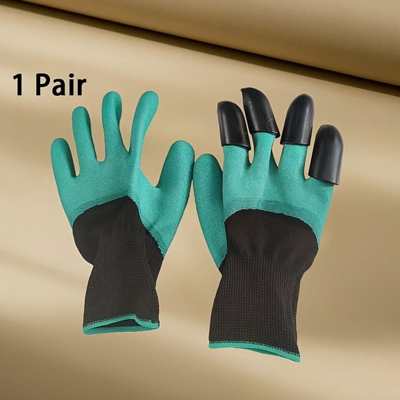 GYTY 1 Pair Waterproof Gardening Gloves with Claws - Green & Black, Puncture-Resistant Latex,, Hand Washable, Ideal for Digging & Planting Flowers and Vegetables, Planting Accessories